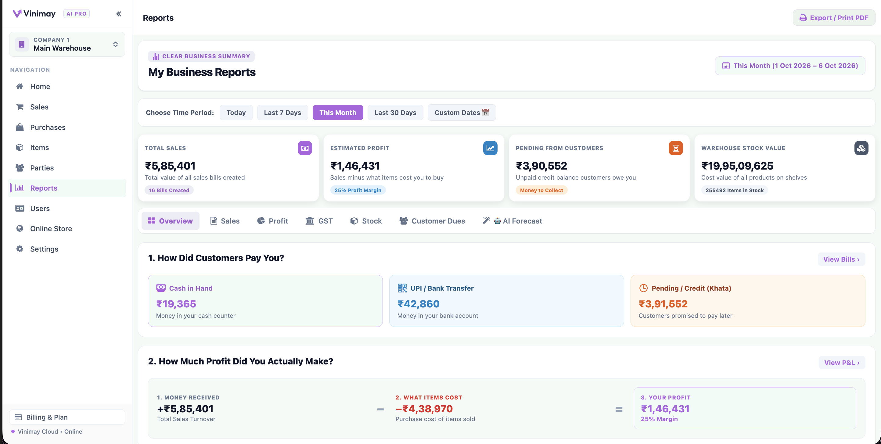 Vinimay — Business Reports & Profit