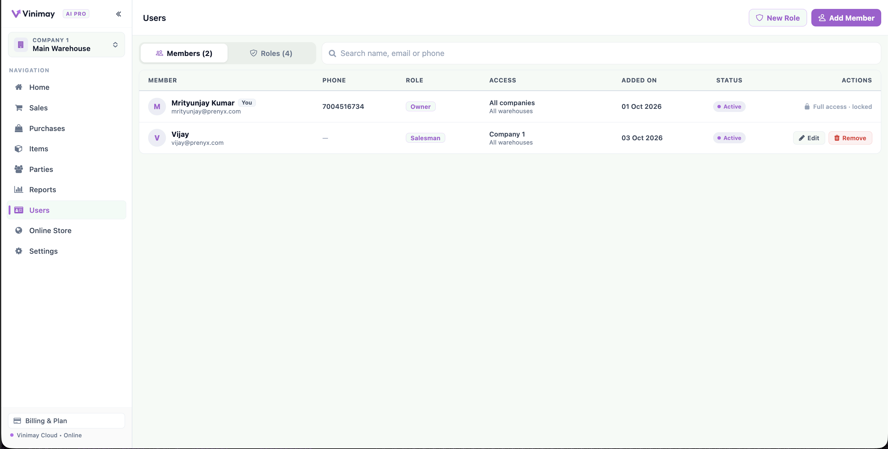 Vinimay — Roles & Permissions